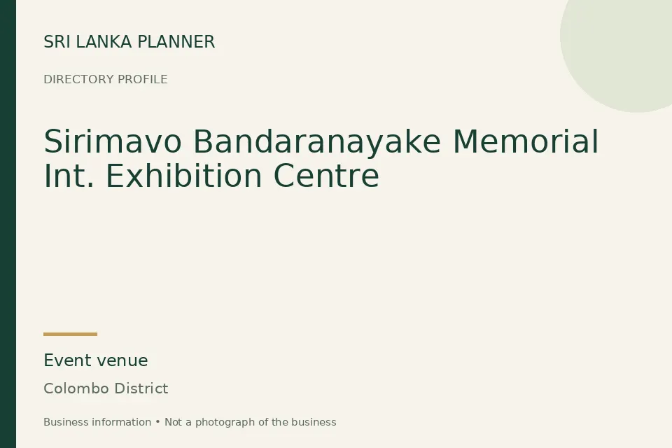 Directory cover for Sirimavo Bandaranayake Memorial Int. Exhibition Centre in Colombo District, Sri Lanka