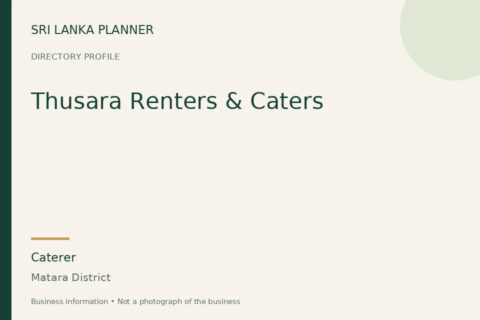 Directory cover for Thusara Renters & Caters in Matara District, Sri Lanka