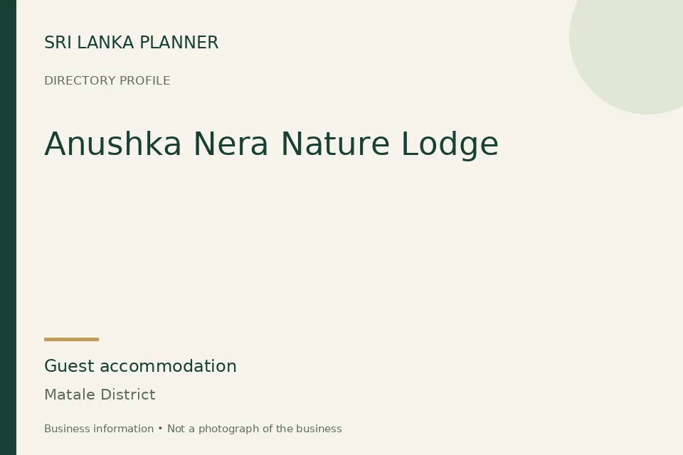 Directory cover for Anushka Nera Nature Lodge in Matale District, Sri Lanka