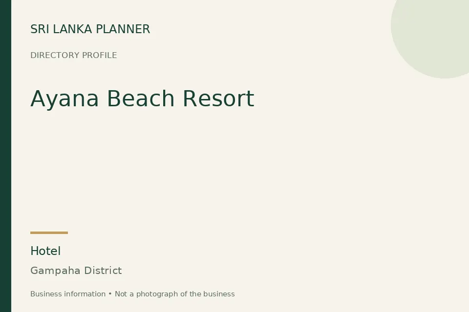 Directory cover for Ayana Beach Resort in Gampaha District, Sri Lanka