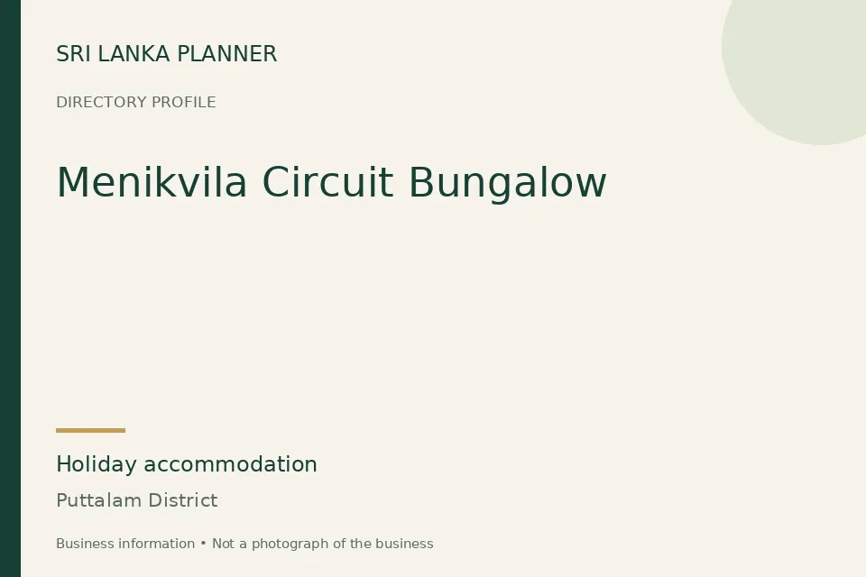 Directory cover for Menikvila Circuit Bungalow in Puttalam District, Sri Lanka