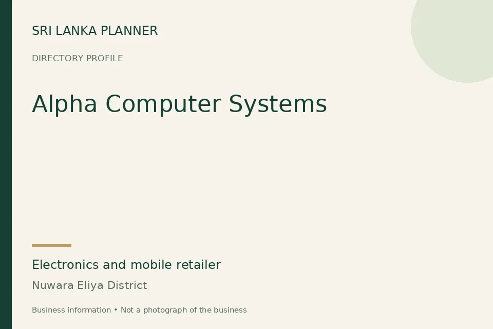 Directory cover for Alpha Computer Systems in Nuwara Eliya District, Sri Lanka