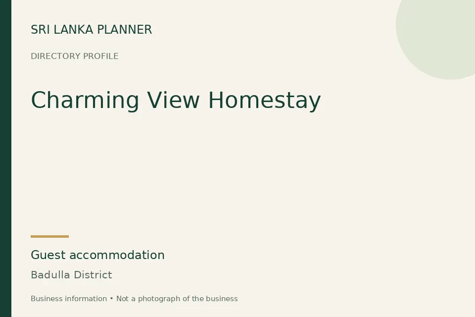 Directory cover for Charming View Homestay in Badulla District, Sri Lanka