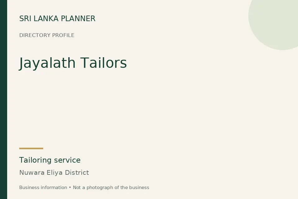 Directory cover for Jayalath Tailors in Nuwara Eliya District, Sri Lanka