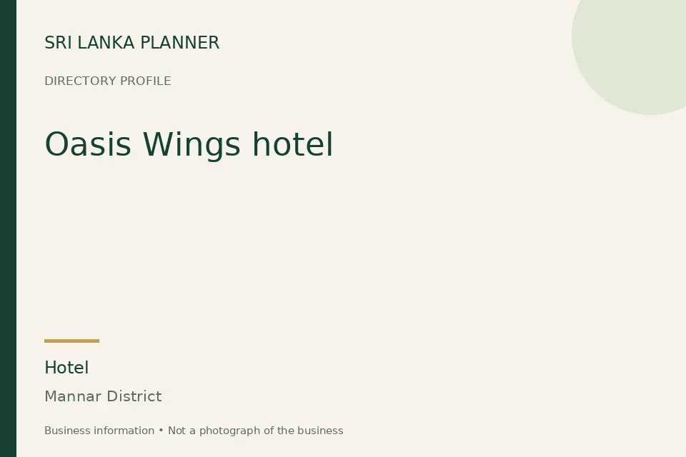 Directory cover for Oasis Wings hotel in Mannar District, Sri Lanka