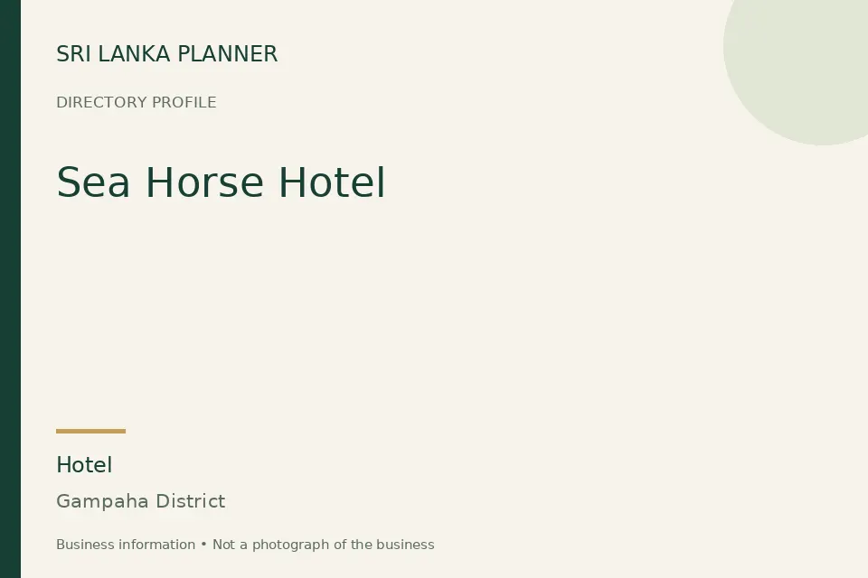 Directory cover for Sea Horse Hotel in Gampaha District, Sri Lanka