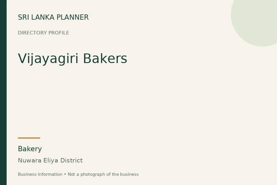 Directory cover for Vijayagiri Bakers in Nuwara Eliya District, Sri Lanka