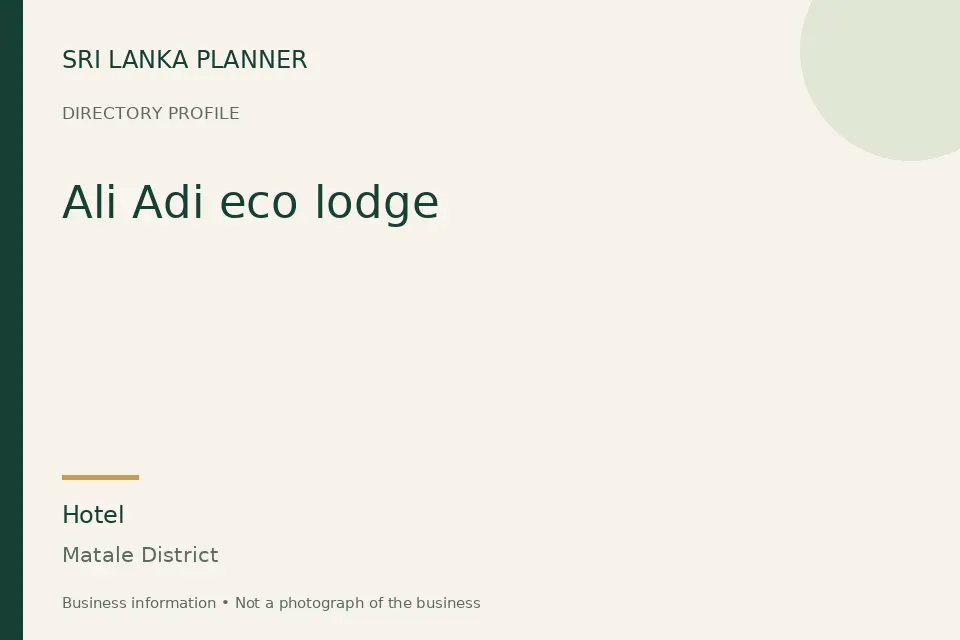 Directory cover for Ali Adi eco lodge in Matale District, Sri Lanka