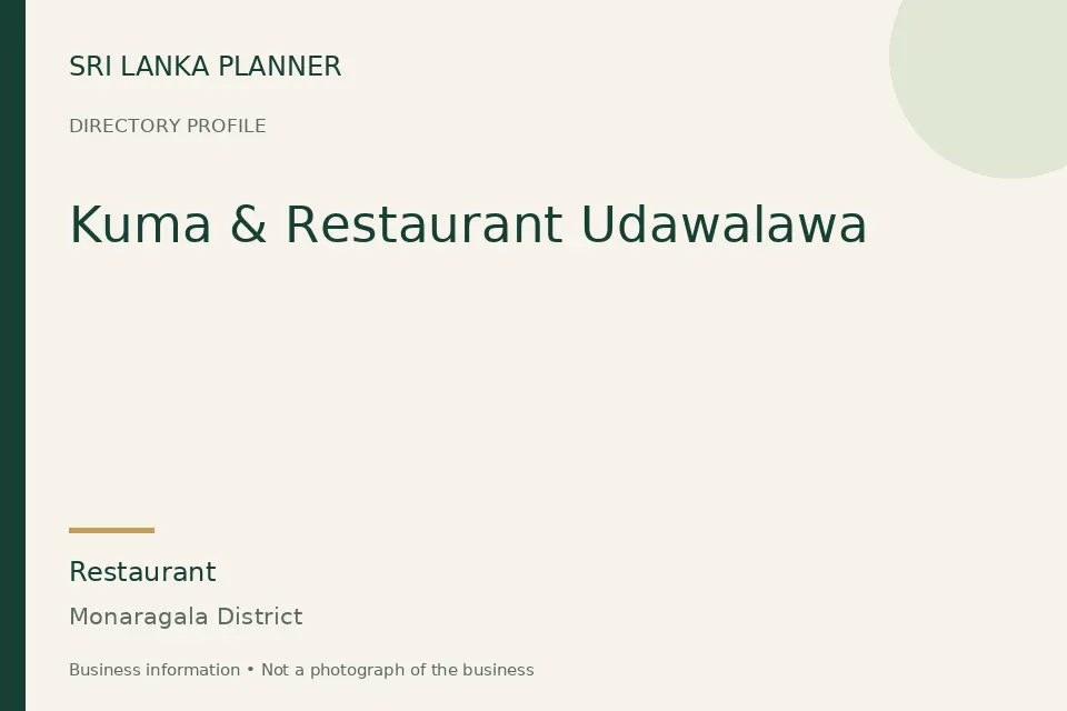 Directory cover for Kuma & Restaurant Udawalawa in Monaragala District, Sri Lanka
