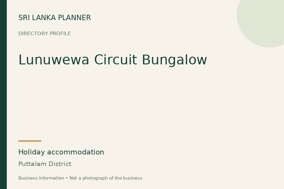 Directory cover for Lunuwewa Circuit Bungalow in Puttalam District, Sri Lanka