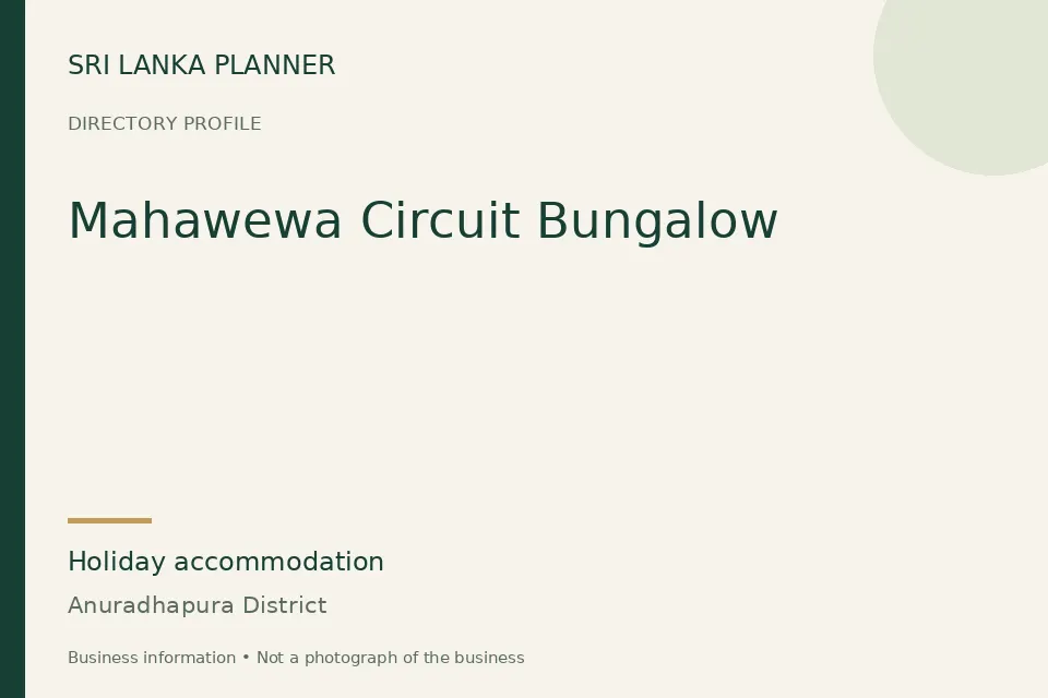 Directory cover for Mahawewa Circuit Bungalow in Anuradhapura District, Sri Lanka