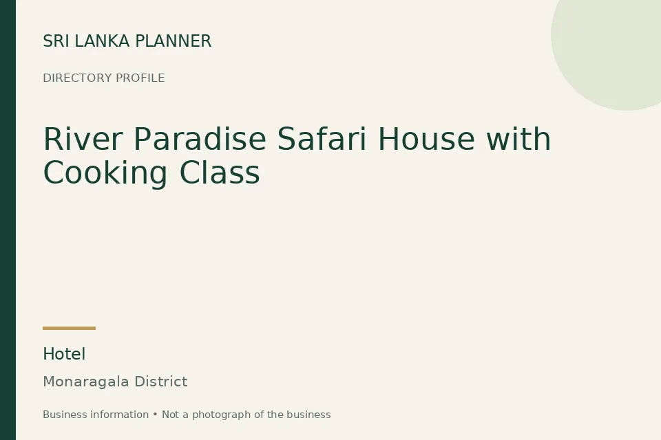 Directory cover for River Paradise Safari House with Cooking Class in Monaragala District, Sri Lanka