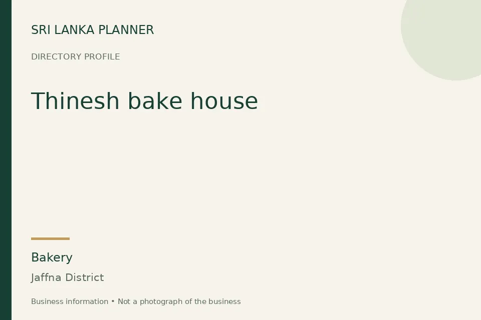 Directory cover for Thinesh bake house in Jaffna District, Sri Lanka