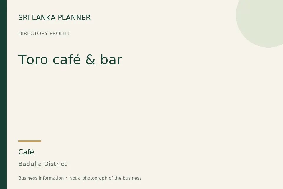 Directory cover for Toro café & bar in Badulla District, Sri Lanka