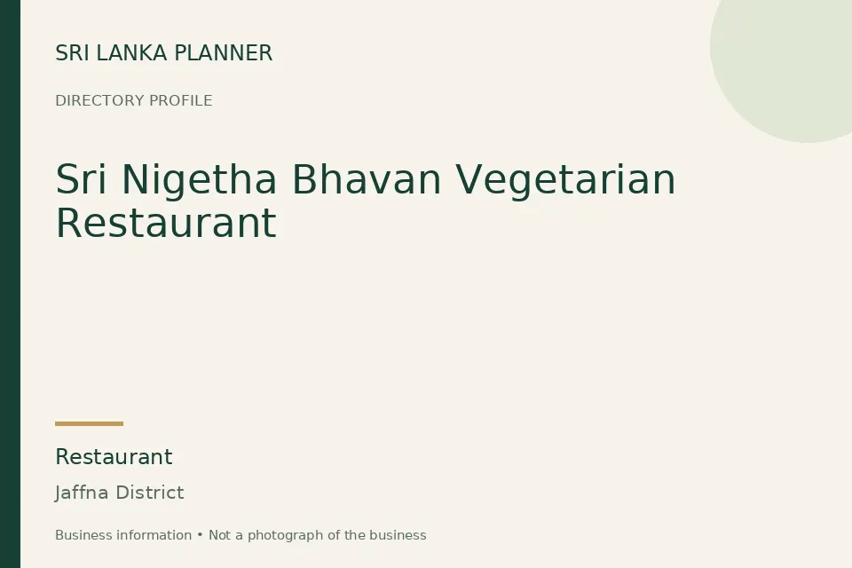 Directory cover for Sri Nigetha Bhavan Vegetarian Restaurant in Jaffna District, Sri Lanka