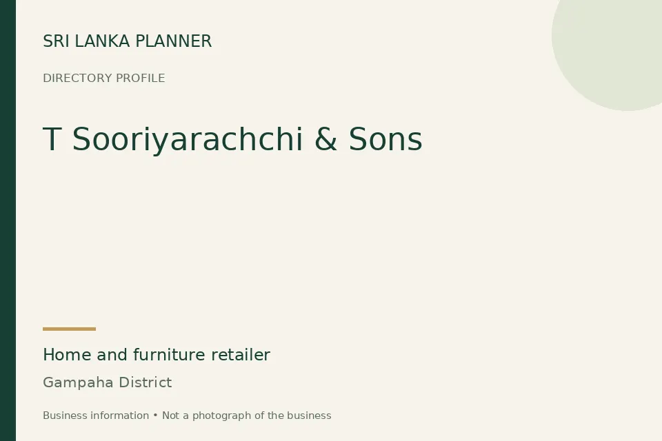 Directory cover for T Sooriyarachchi & Sons in Gampaha District, Sri Lanka