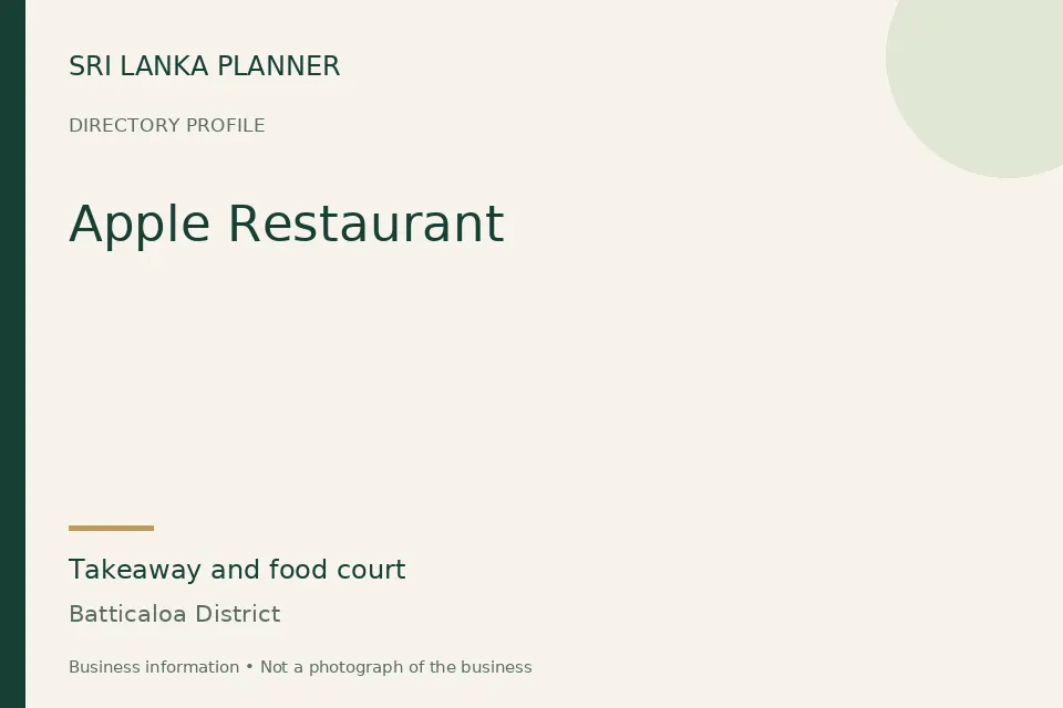 Directory cover for Apple Restaurant in Batticaloa District, Sri Lanka