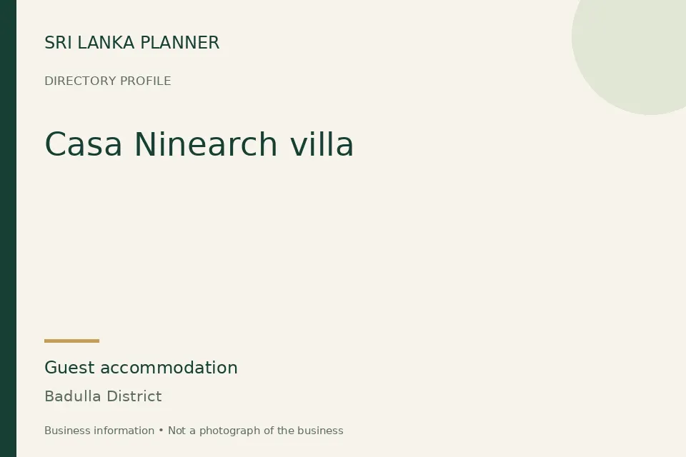 Directory cover for Casa Ninearch villa in Badulla District, Sri Lanka