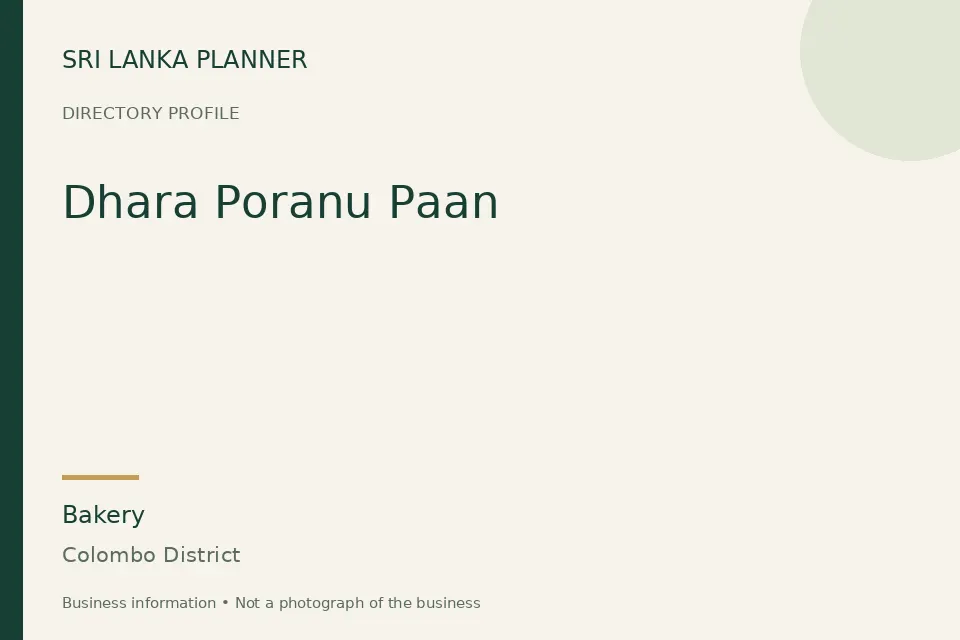 Directory cover for Dhara Poranu Paan in Colombo District, Sri Lanka