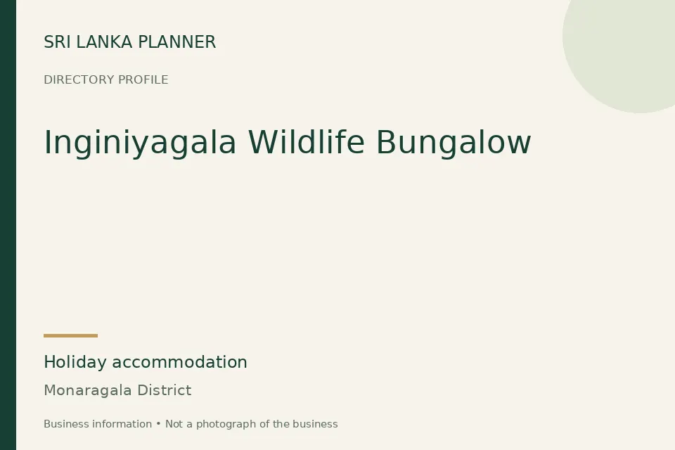 Directory cover for Inginiyagala Wildlife Bungalow in Monaragala District, Sri Lanka