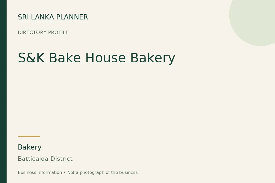 Directory cover for S&K Bake House Bakery in Batticaloa District, Sri Lanka