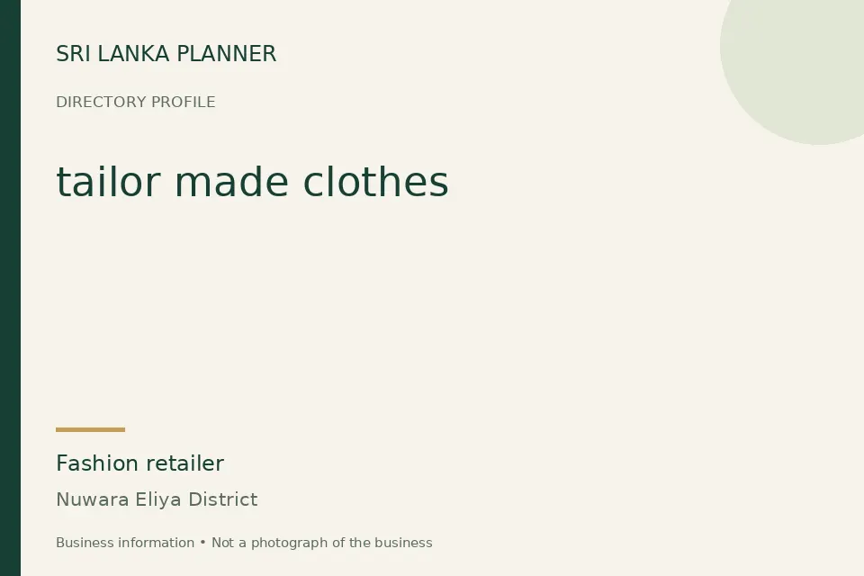 Directory cover for tailor made clothes in Nuwara Eliya District, Sri Lanka