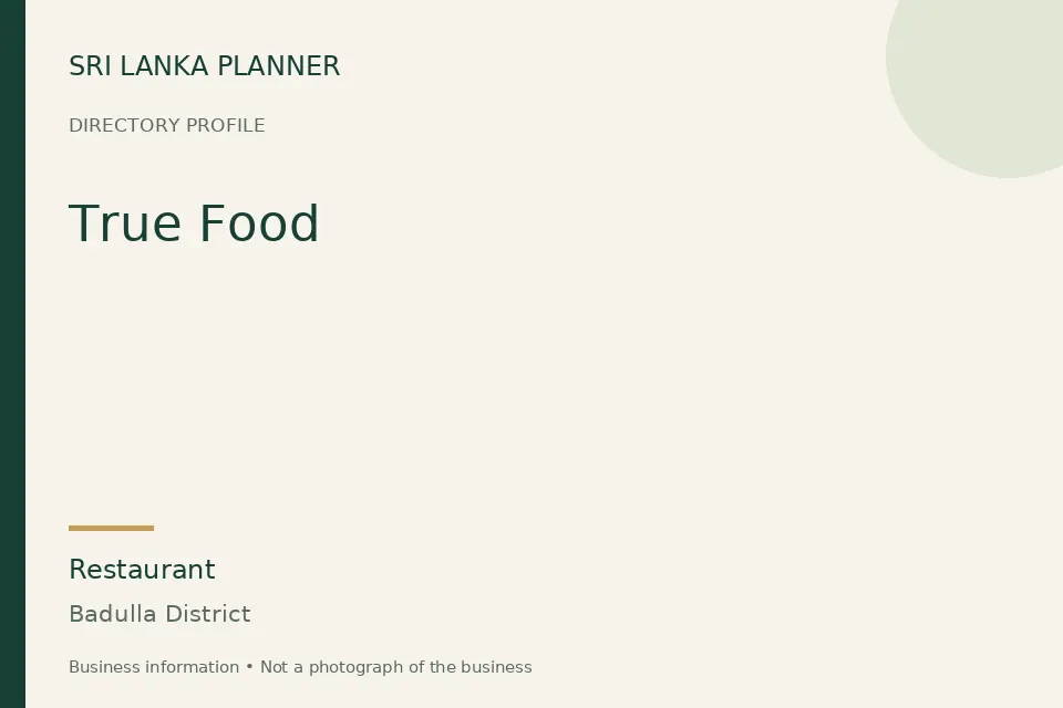 Directory cover for True Food in Badulla District, Sri Lanka