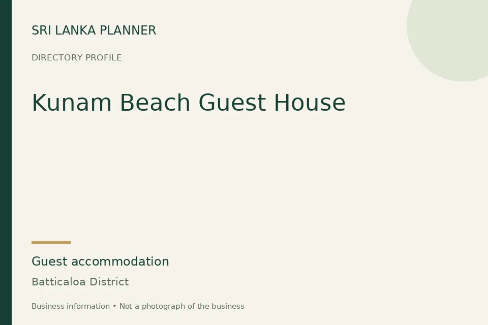 Directory cover for Kunam Beach Guest House in Batticaloa District, Sri Lanka