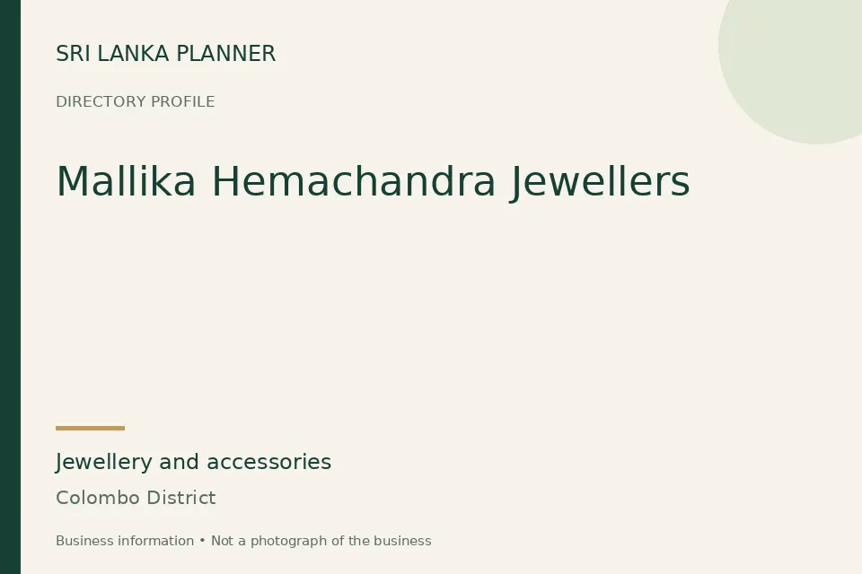 Directory cover for Mallika Hemachandra Jewellers in Colombo District, Sri Lanka