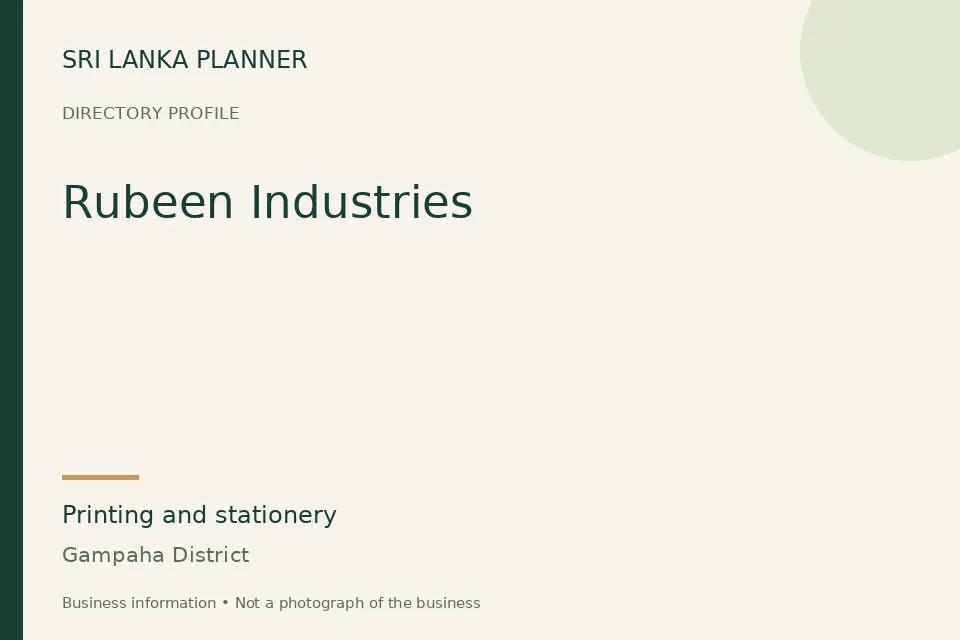 Directory cover for Rubeen Industries in Gampaha District, Sri Lanka