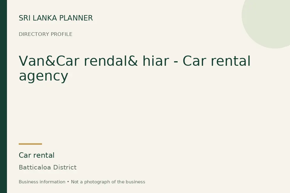 Directory cover for Van&Car rendal& hiar - Car rental agency in Batticaloa District, Sri Lanka