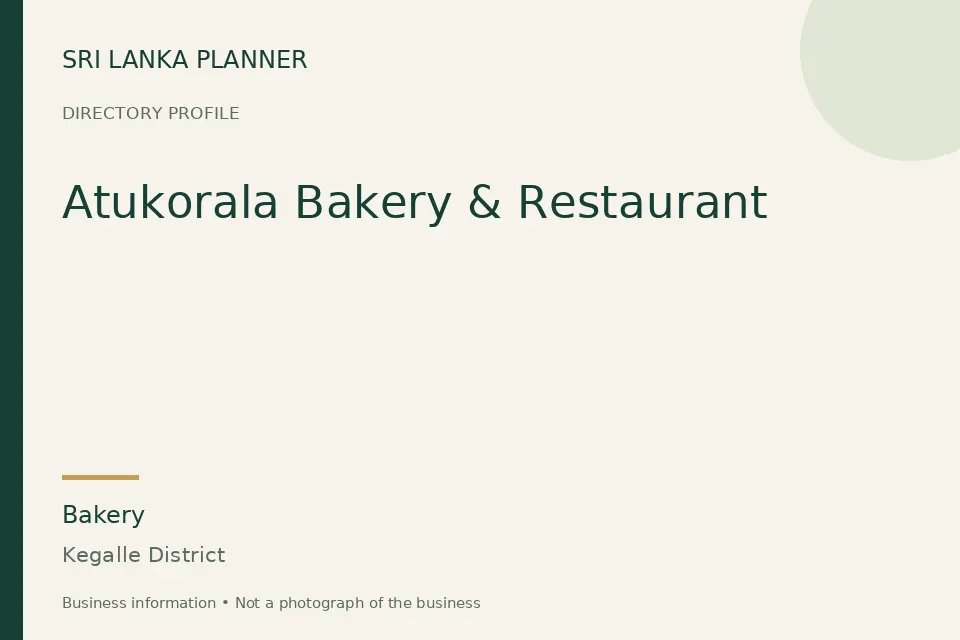 Directory cover for Atukorala Bakery & Restaurant in Kegalle District, Sri Lanka
