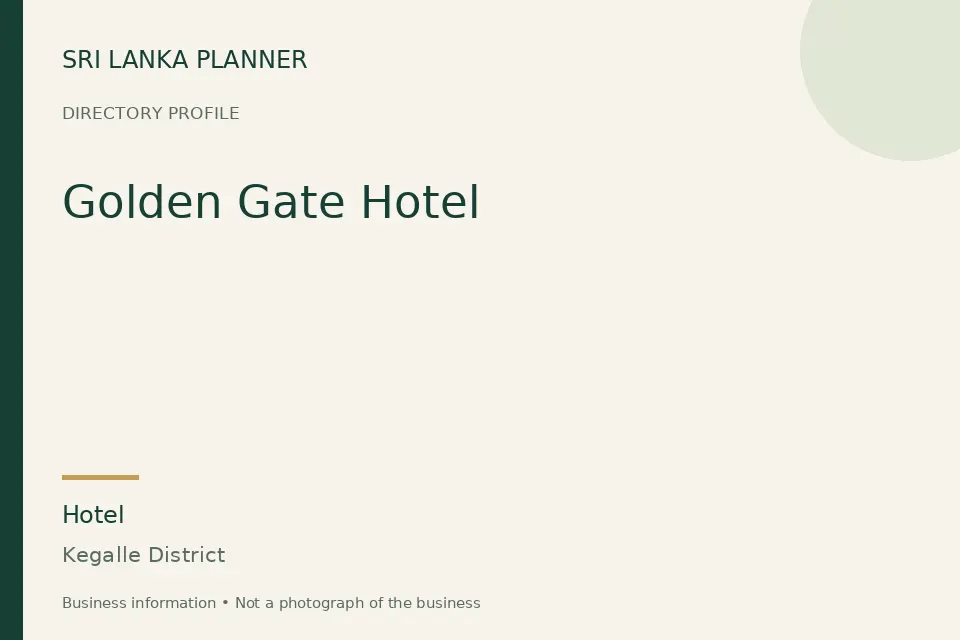 Directory cover for Golden Gate Hotel in Kegalle District, Sri Lanka