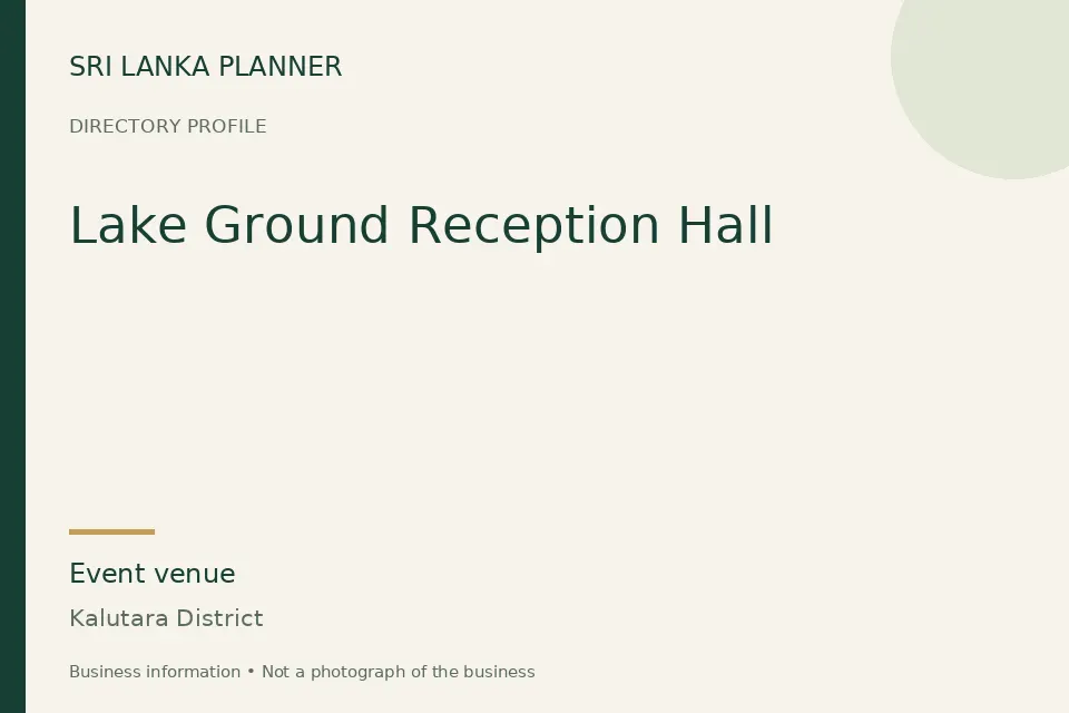 Directory cover for Lake Ground Reception Hall in Kalutara District, Sri Lanka
