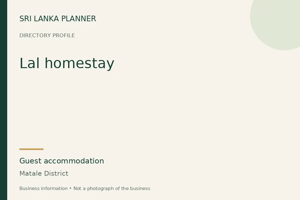 Directory cover for Lal homestay in Matale District, Sri Lanka