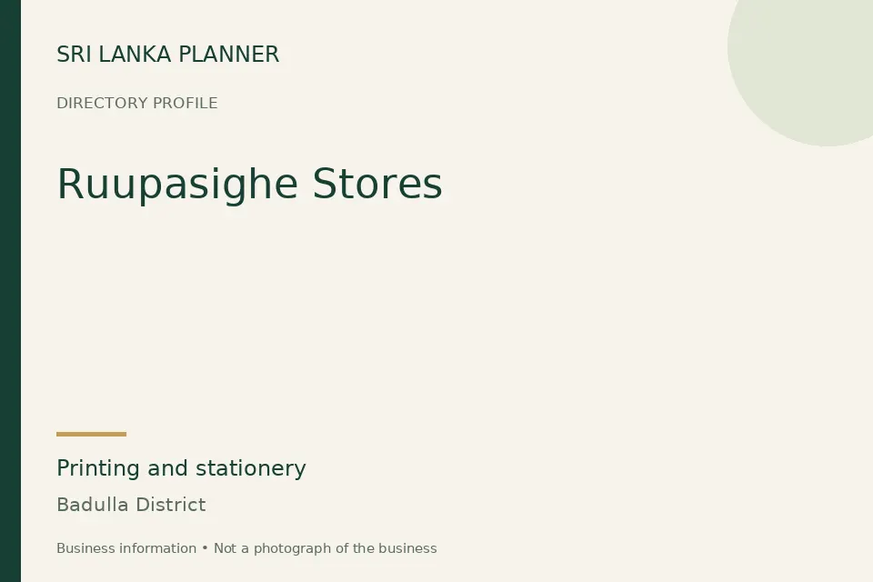 Directory cover for Ruupasighe Stores in Badulla District, Sri Lanka