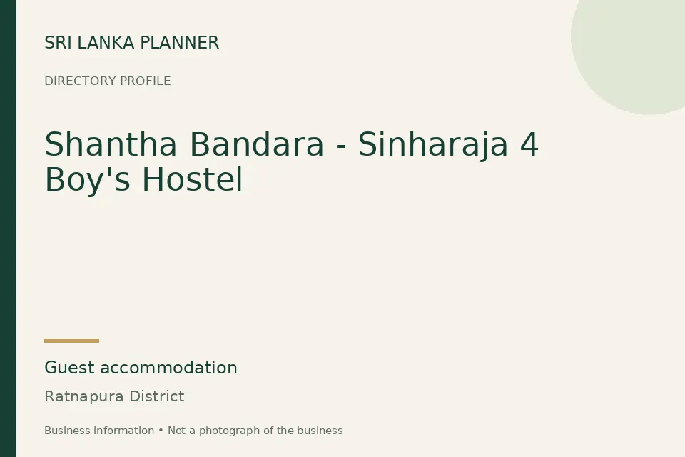 Directory cover for Shantha Bandara - Sinharaja 4 Boy's Hostel in Ratnapura District, Sri Lanka