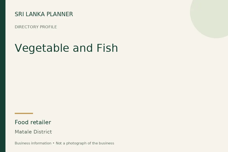 Directory cover for Vegetable and Fish in Matale District, Sri Lanka