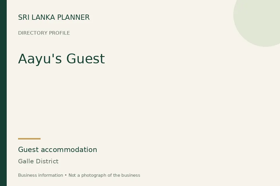 Directory cover for Aayu's Guest in Galle District, Sri Lanka