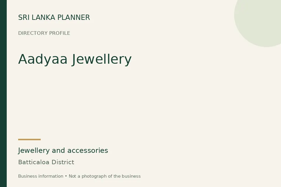 Directory cover for Aadyaa Jewellery in Batticaloa District, Sri Lanka