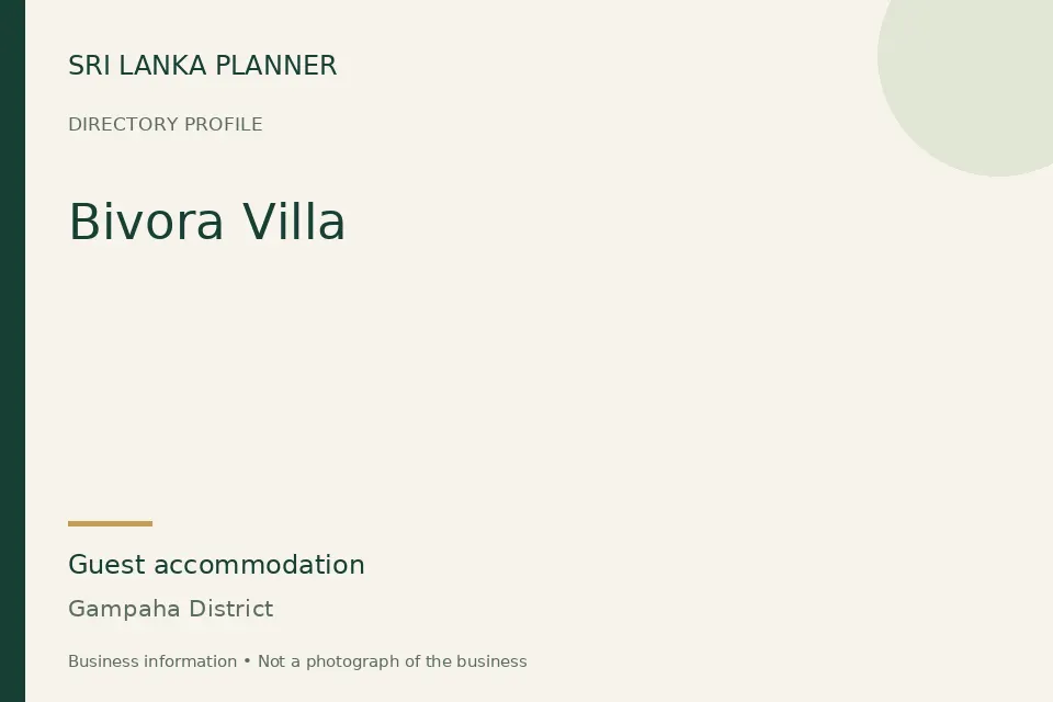Directory cover for Bivora Villa in Gampaha District, Sri Lanka