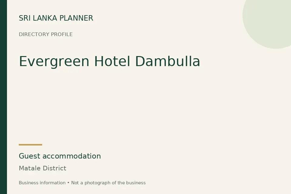 Directory cover for Evergreen Hotel Dambulla in Matale District, Sri Lanka