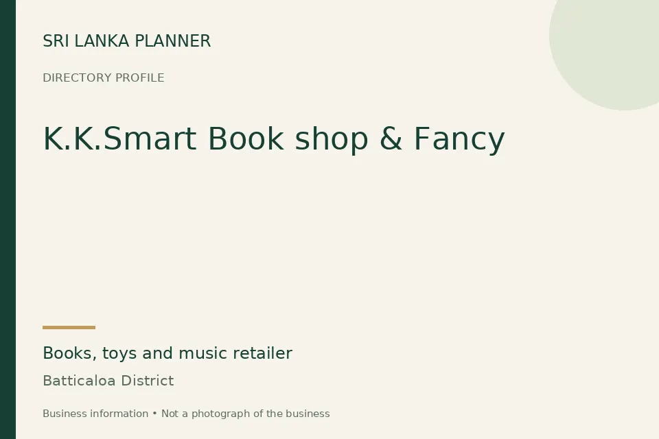 Directory cover for K.K.Smart Book shop & Fancy in Batticaloa District, Sri Lanka