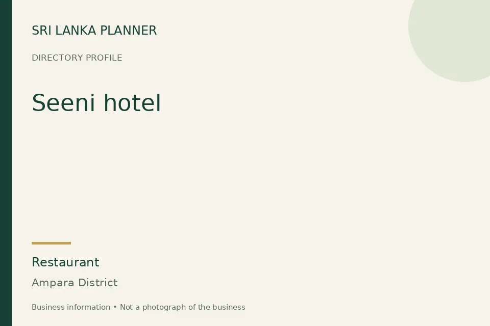 Directory cover for Seeni hotel in Ampara District, Sri Lanka