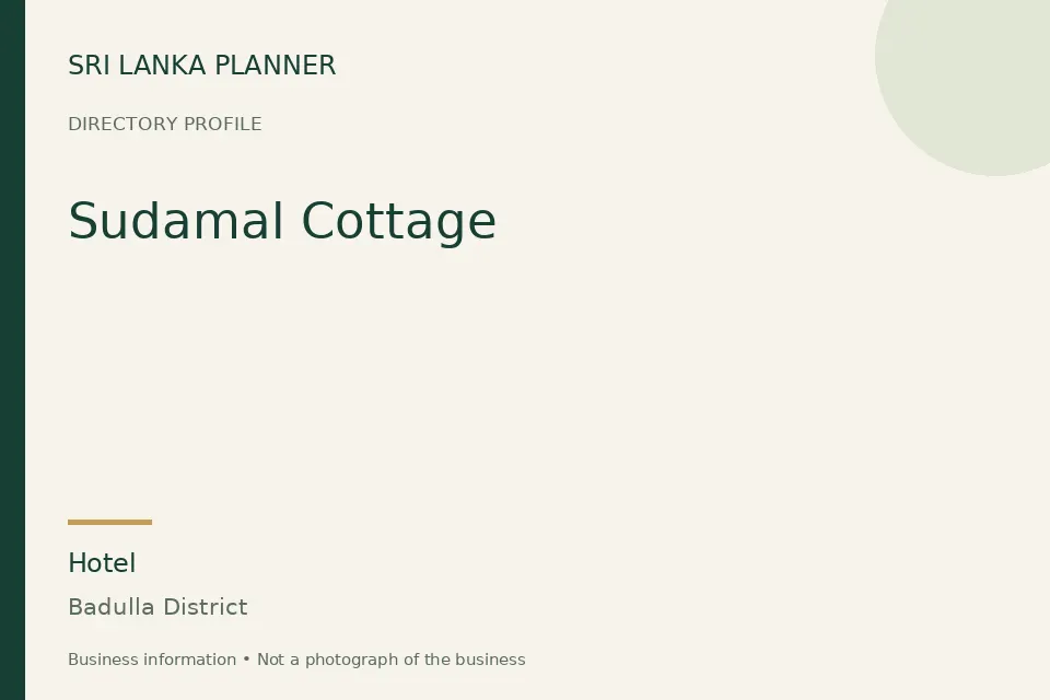 Directory cover for Sudamal Cottage in Badulla District, Sri Lanka