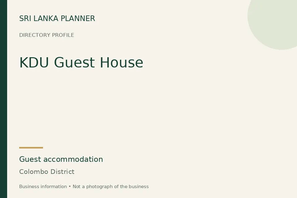 Directory cover for KDU Guest House in Colombo District, Sri Lanka