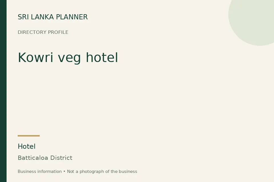 Directory cover for Kowri veg hotel in Batticaloa District, Sri Lanka