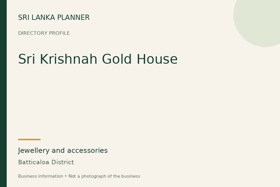 Directory cover for Sri Krishnah Gold House in Batticaloa District, Sri Lanka