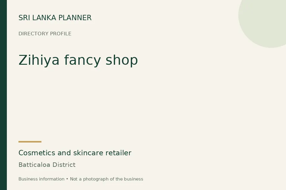 Directory cover for Zihiya fancy shop in Batticaloa District, Sri Lanka