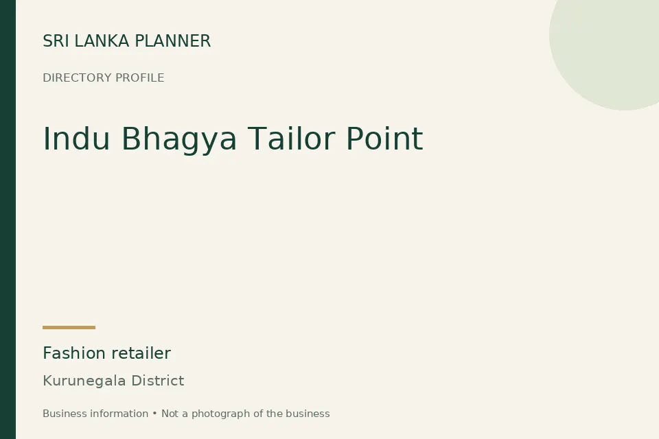 Directory cover for Indu Bhagya Tailor Point in Kurunegala District, Sri Lanka